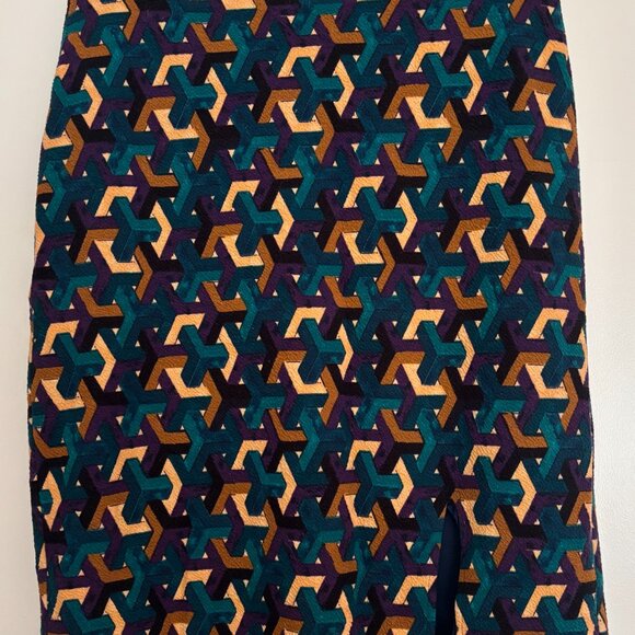 MAEVE Anthropologie Teal Geometric Pencil Skirt (size L) - Picture 2 of 5